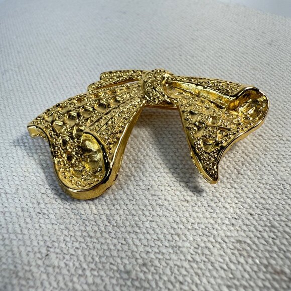 AAI Vintage Gold-Tone Textured Bow Brooch Pin MCM Mid-Century - Picture 2 of 9